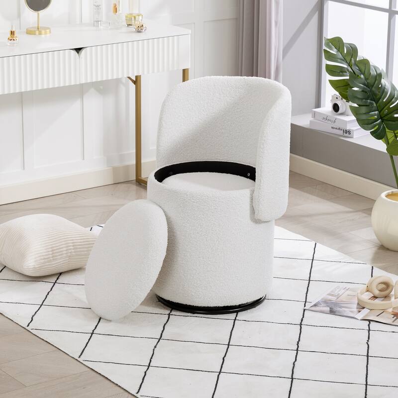 Stylish Upholstered Barrel Chair: 360°Swivel Vanity Stool for Bedroom & Dining Chair, Built-in Storage, Soft Padded Accent Seat