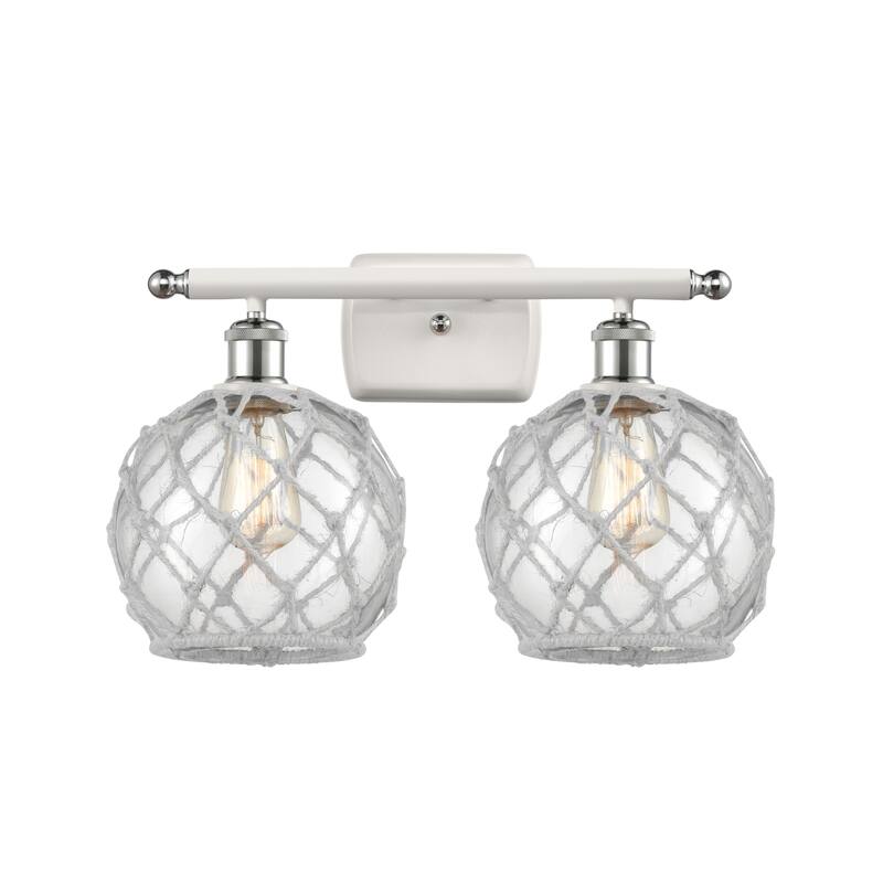 Innovations Lighting Farmhouse Rope 2 Light 16" Wide Bathroom Vanity - White and Polished Chrome / Clear Glass