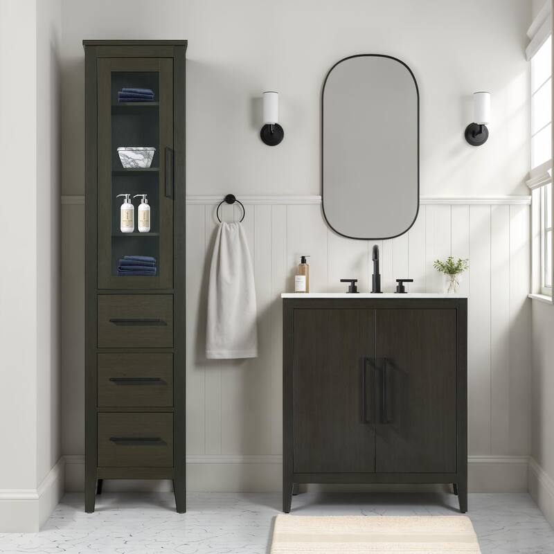 Laura 16-28 Inch Bath Storage Glass Cabinet