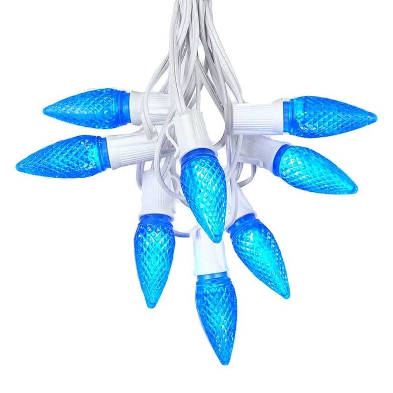 25 Foot C9 LED Christmas Light Set, Hanging String Lights, White Wire - Blue