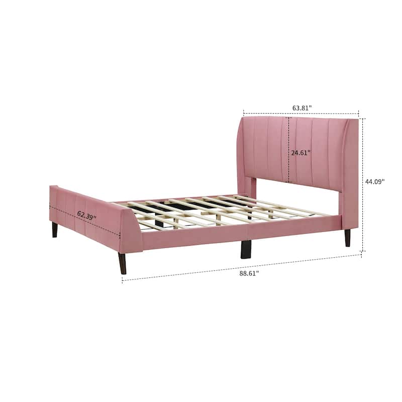 Classic Velvet Upholstered Platform Bed with Centre Support Legs