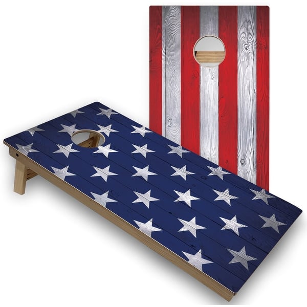 slide 2 of 7, American Flag Split Outdoor Cornhole Set All-Weather 2x4 - Include ALL Accessories