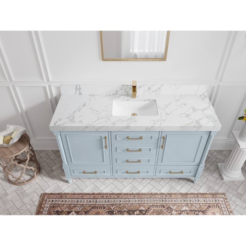 Willow Collections 60 in. W x 22 in. D Aberdeen Single Bowl Sink Bathroom Vanity in Pewter Green with Countertop