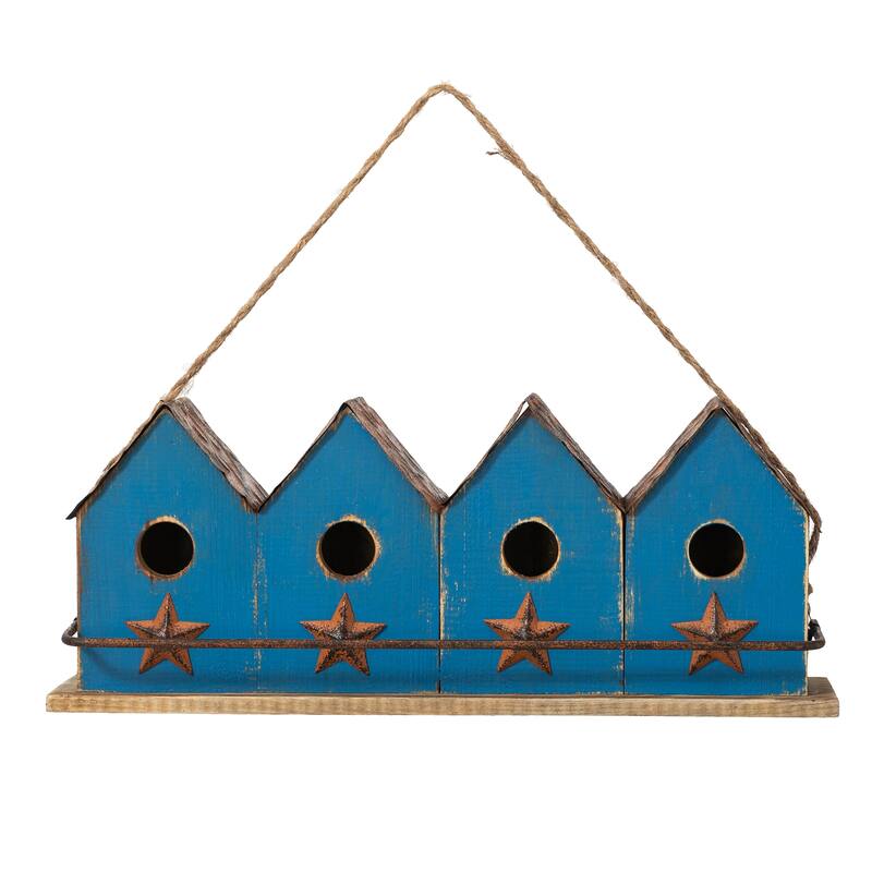 Glitzhome 17''L Large Retro Distressed Solid Wood Birdhouse with 4 holes - 17"L