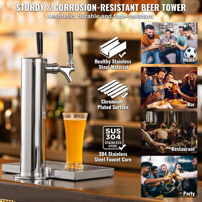 Kegerator Tower Kit, Beer Conversion Kit, Stainless Steel Keg Beer Tower Dispenser with Dual Gauge CGA320 Regulator