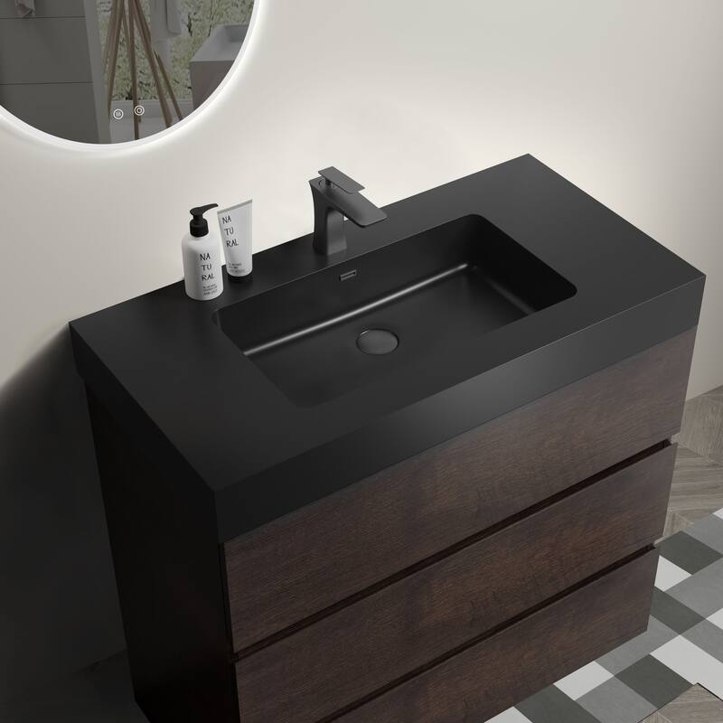 Modern Freestanding Bathroom Vanity with Sink Basin without Drain and Faucet