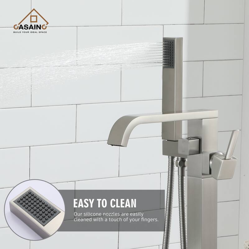 CASAINC Free Standing Floor Mount Bathtub Shower Faucet High Flow Bathroom Tub Filler with Hand Shower
