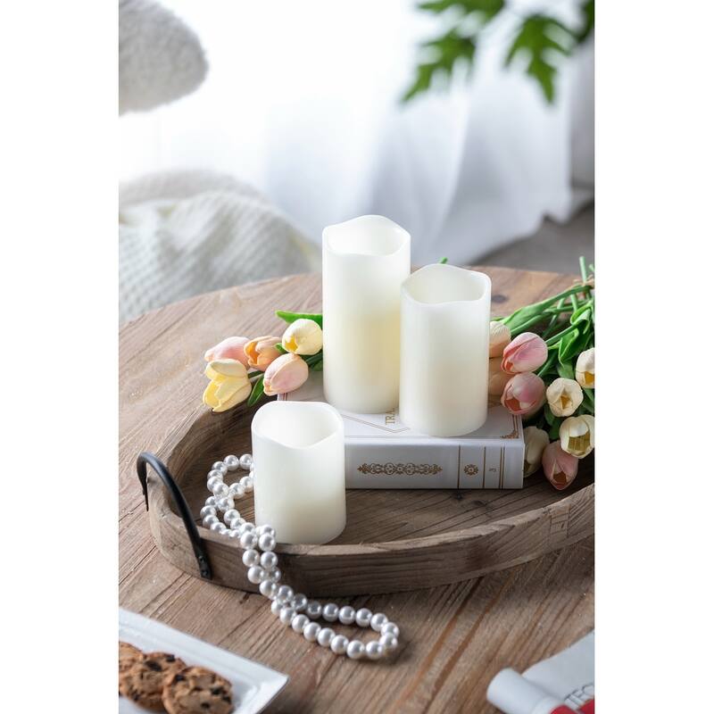 Set of 3 LED Candles with Remote Timer, L:D3X6" M:D3X5" S:D3X4"