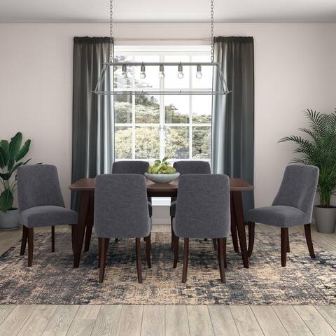 WYNDENHALL Haley Contemporary II 7 Pc Dining Set with 6 Upholstered Dining Chairs in Slate Grey and 66 inch Wide Table