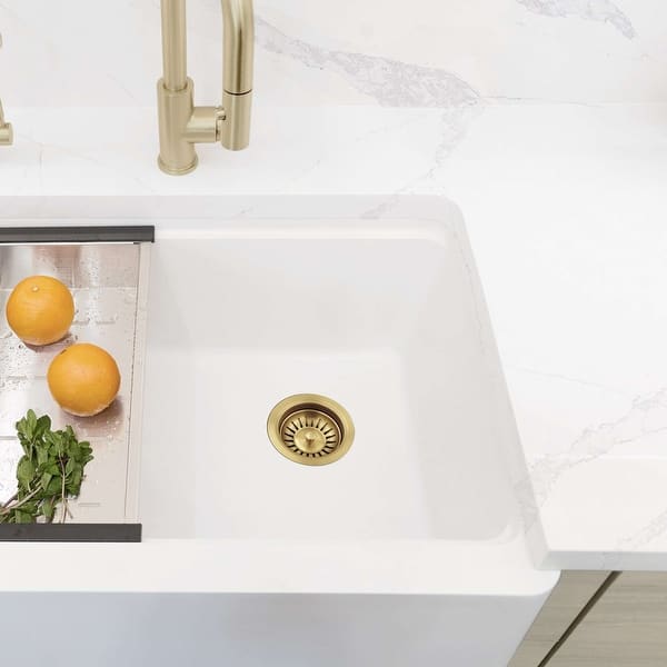 slide 2 of 12, STYLISH 3.5" Kitchen Sink Basket Strainer in Brushed Gold - Drain Opening: 3.5 inches