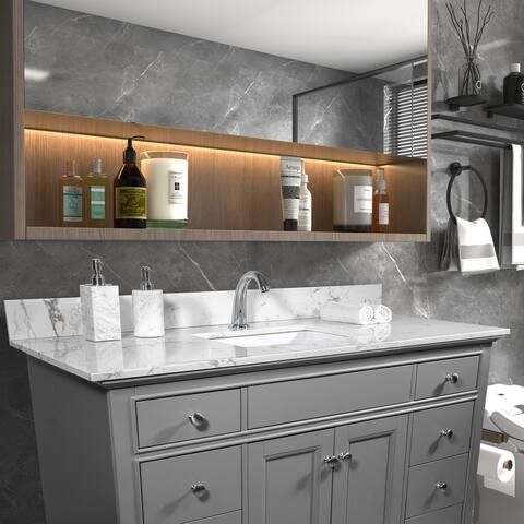 bathroom stone vanity top engineered stone carrara white marble color with rectangle undermount ceramic sink