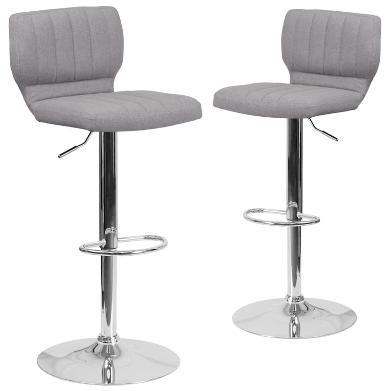 Vinyl Adjustable Barstool with Vertical Stitch Back (Set of 2)