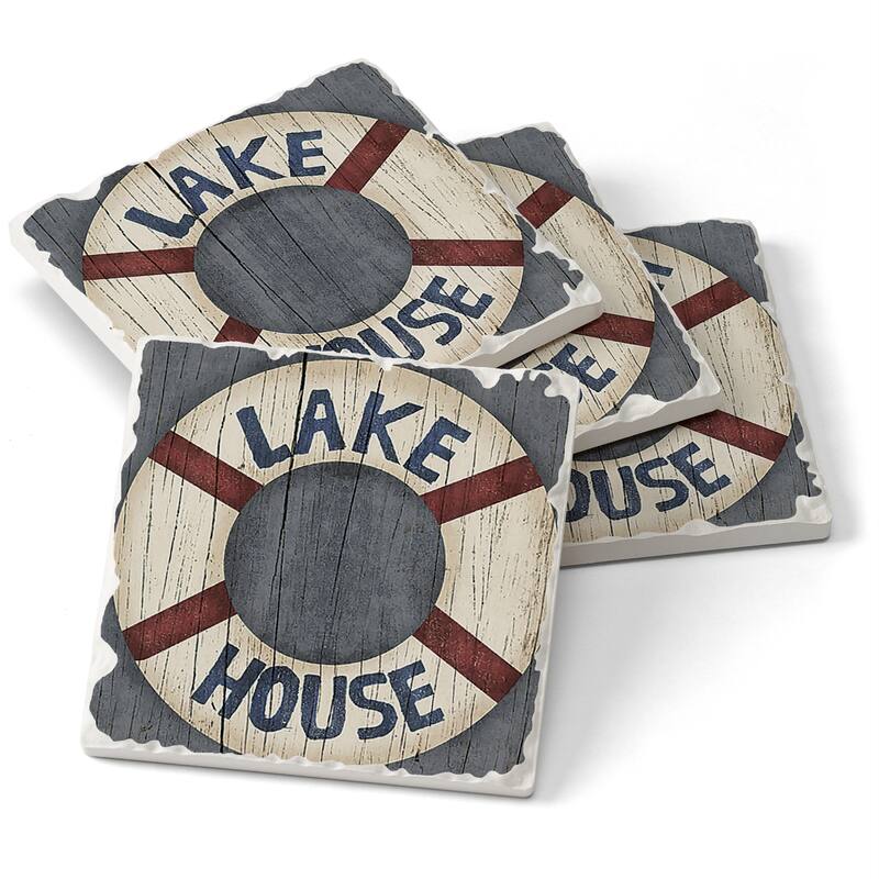 Counterart Absorbent Stone Coasters - Lake House Preserver - Set of 4 - 4x4x100
