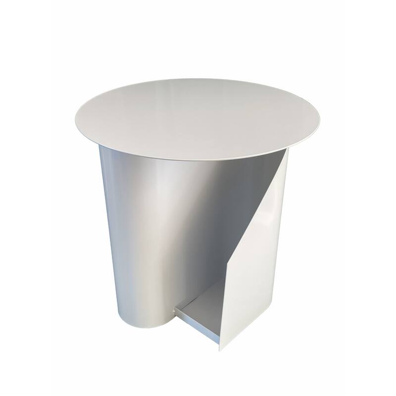 Rati 19 Inch Side End Table with Magazine Rack, Round Top, White Finish