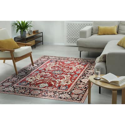 Red Hand-Knotted Wool Oriental Weave Rug by , Timeless and Elegant Area Rug for Adding Rich Color and Classic Style