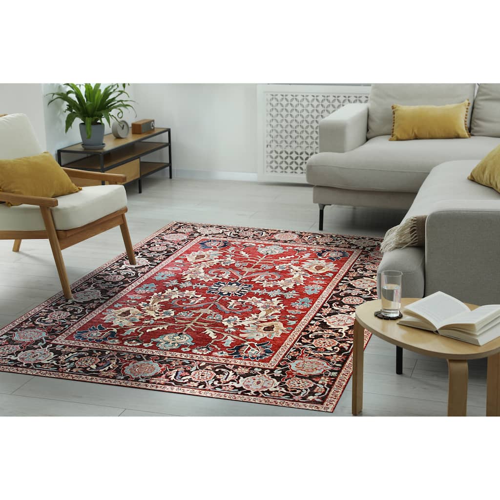 Red Hand-Knotted Wool Oriental Weave Rug by , Timeless and Elegant Area Rug for Adding Rich Color and Classic Style