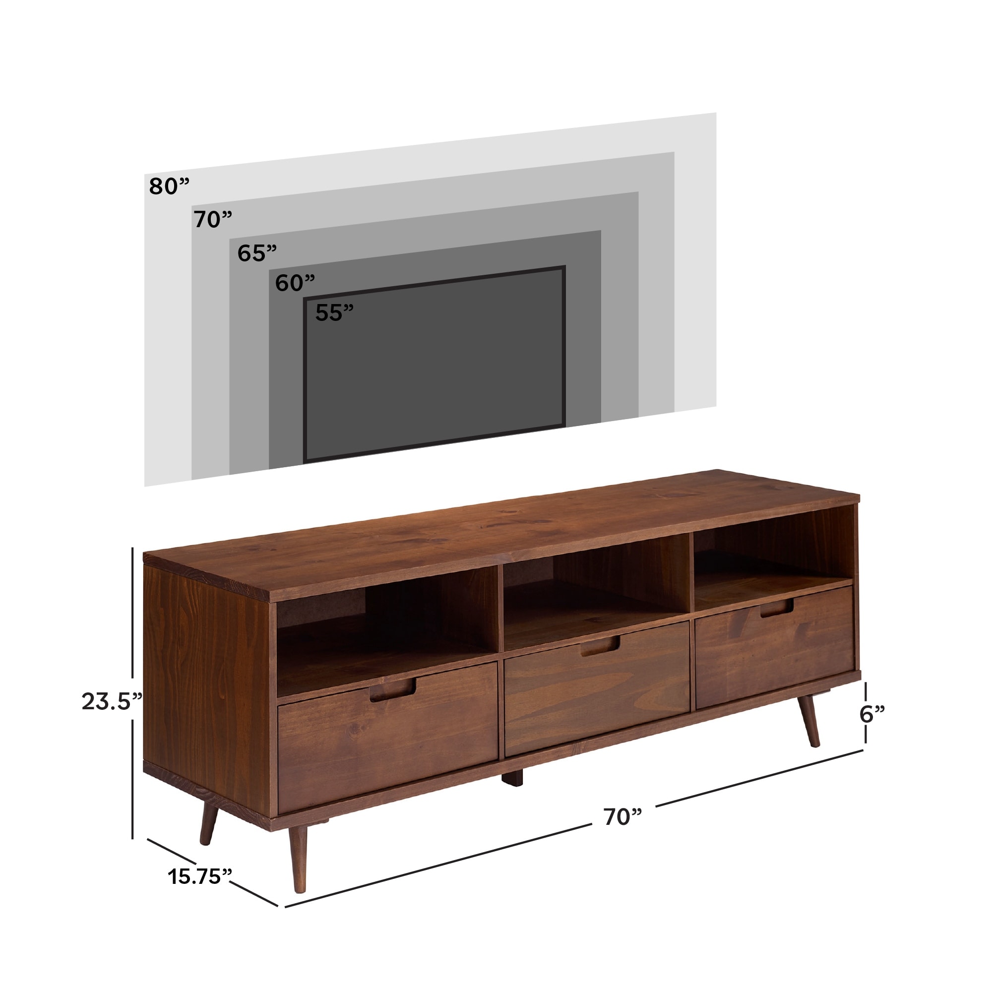 Walker Edison Alby 70-inch Mid-Century Solid Wood TV Stand