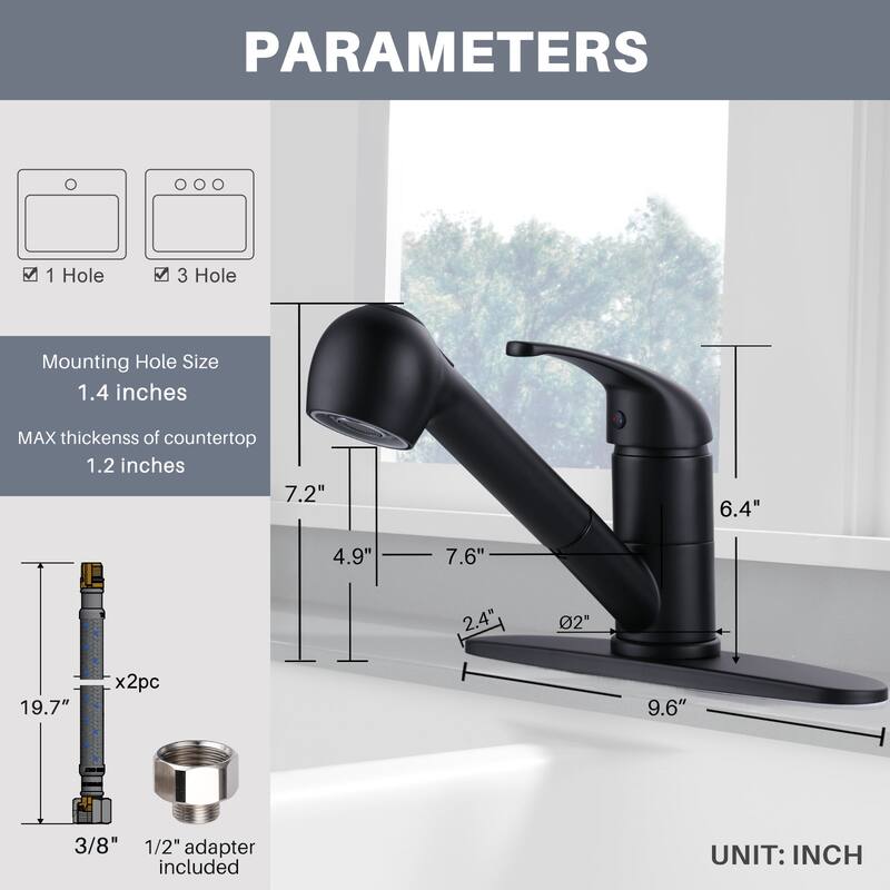 WOWOW Modern Single Handle Pull Down Kitchen Faucet
