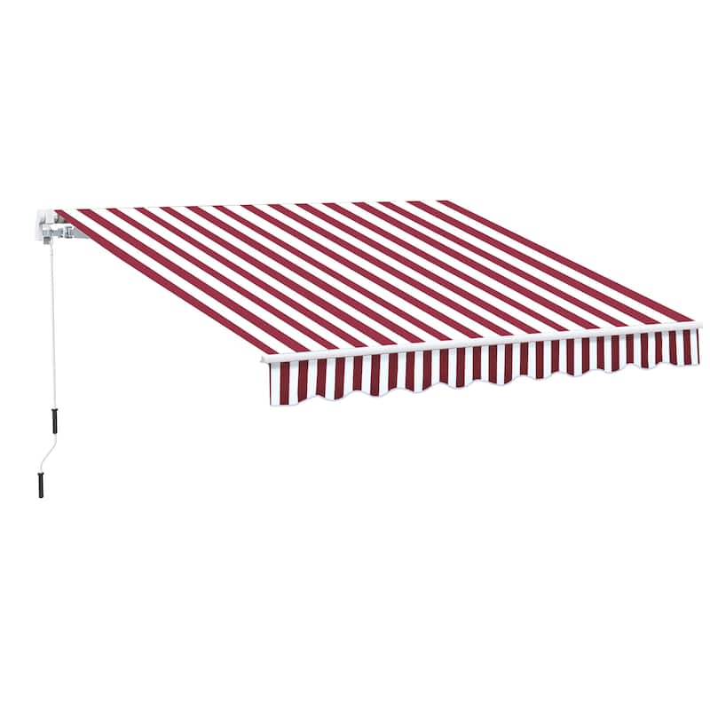 10' x 8' Retractable Awning, Sunshade Shelter w/ Manual Crank Handle, UV & Water-Resistant Fabric and Aluminum Frame - Wine Red Stripes