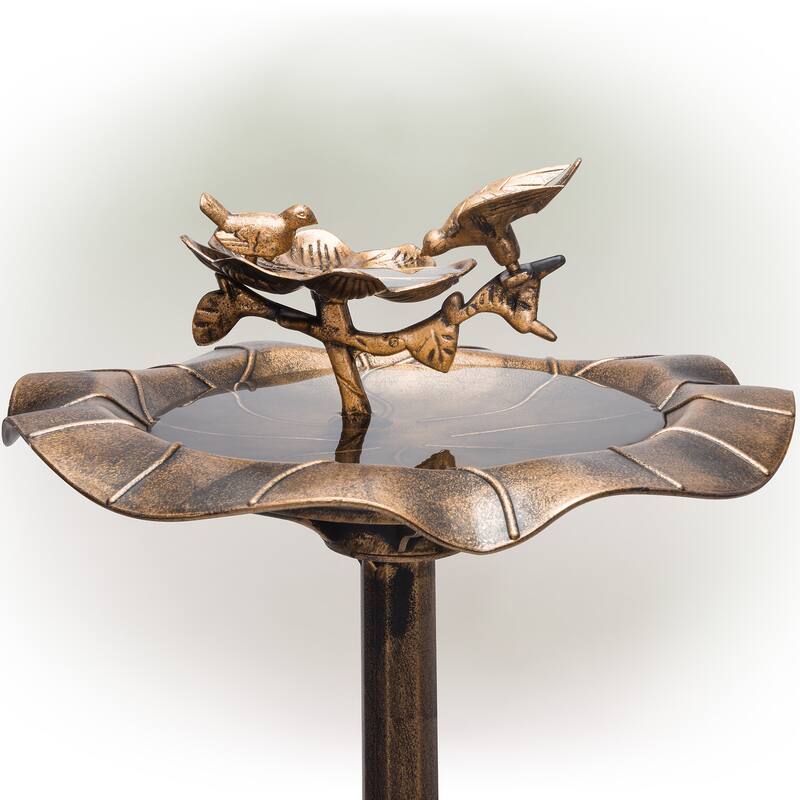 Alpine Corporation 34" Tall Pedestal Birdbath Fountain with Bird and Flower
