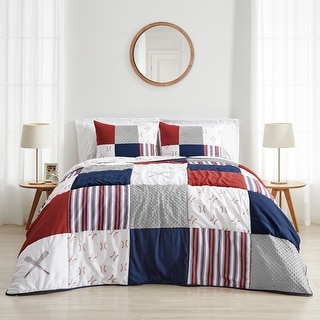 Sweet Jojo Designs Red, White and Blue Baseball Patch Sports Collection Boy 2-piece Twin-size Comforter Set