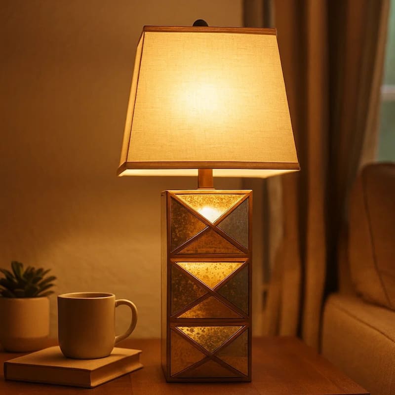 Metal Table Lamp Set of 2 with X Shape Design and Mirror Front,Multicolor