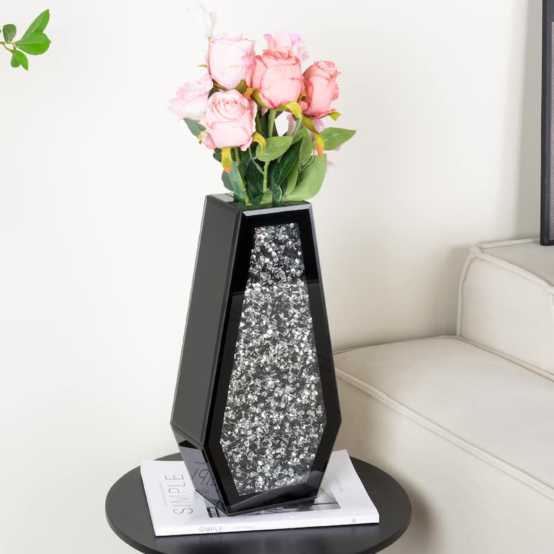14In Modern Mirrored Flowers Vase,Crushed Diamond Glass Tall Vase