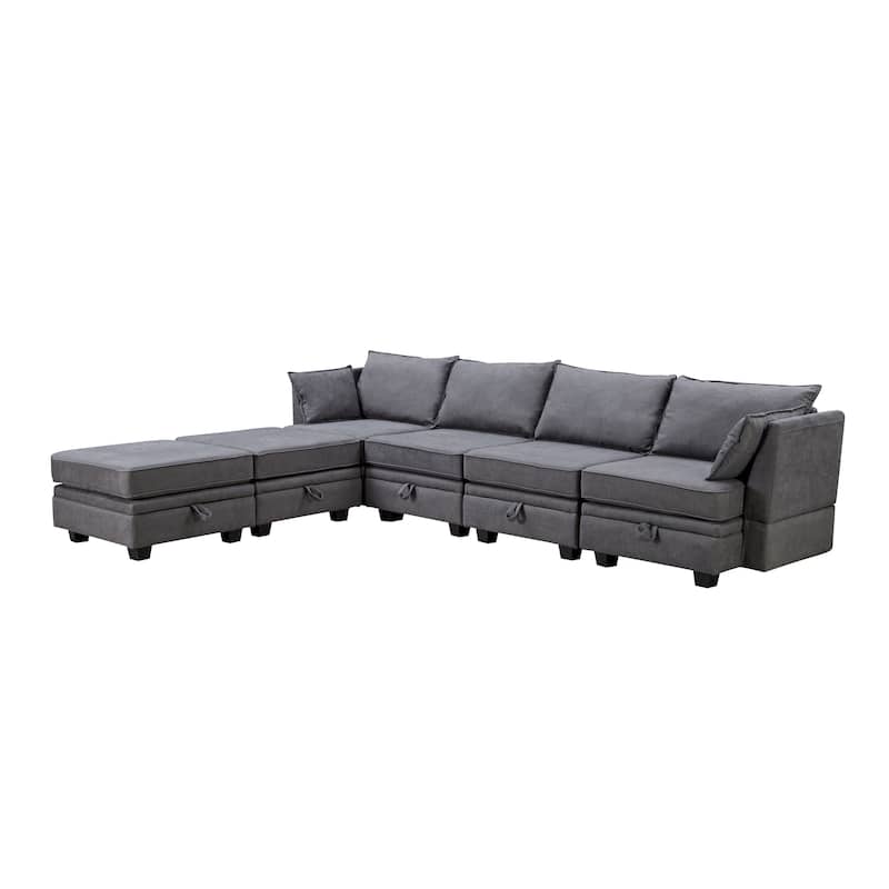 Modern U-Shape Modular Sectional Sofa, Convertible Sofa Bed with Reversible Chaise and Storage Seat for Living Room