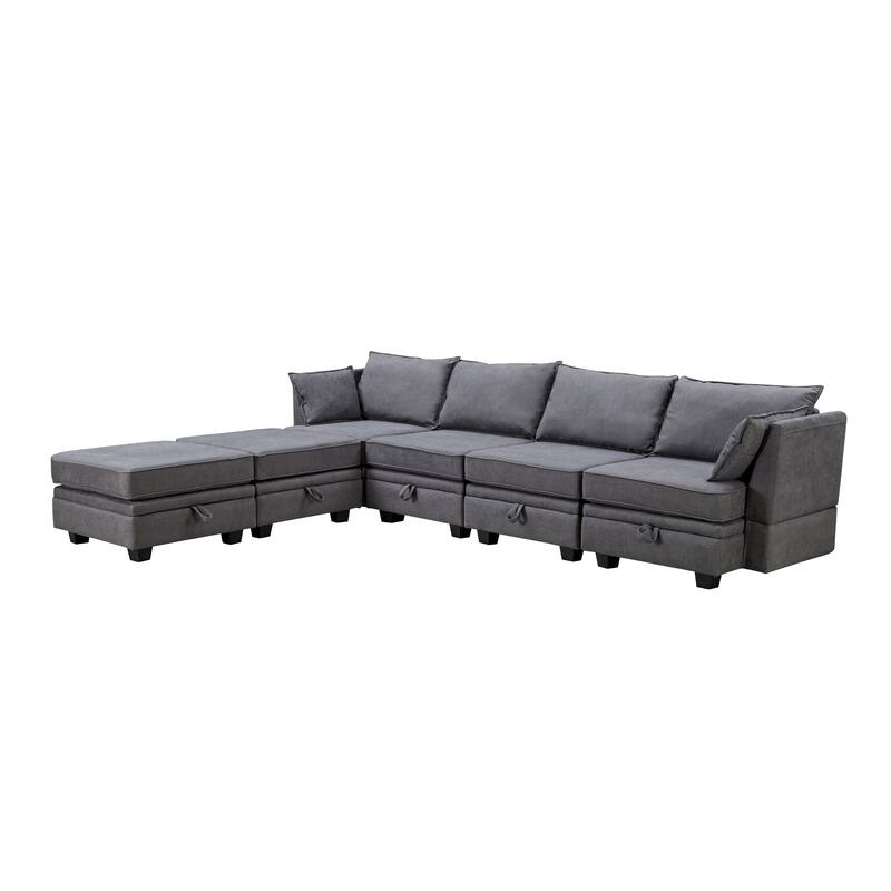 U-Shape Modular Sectional Sofa with Convertible Bed, Reversible Chaise,Storag
