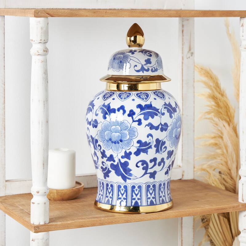 Blue Ceramic Floral Decorative Jars