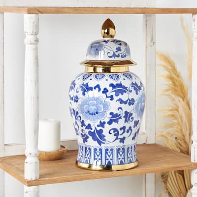Blue Ceramic Floral Decorative Jars