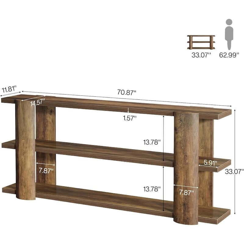 70.87" Wooden 3-Tier Long Console Table for Living Room, Hallway Foyer, Entryway. Farmhouse Sofa Table Behind Couch