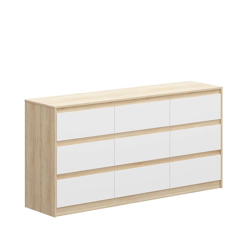 63" Modern 9-Drawer Dresser for Bedroom, Wide White Chest of Drawers, Large Storage Cabinet for Clothes Organization