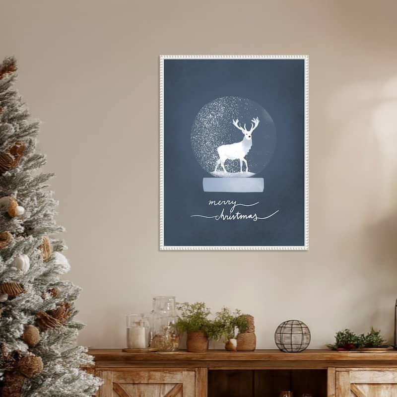 Snow globe Deer by Goed Blauw (23 x 30 in.), Framed Canvas Wall Art Print - Sylvie Beaded White