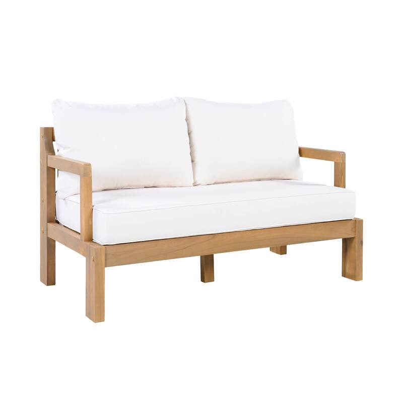 Christopher Knight Home - Modern 3-Piece Acacia Wood Outdoor Sectional Set with 3-Seater Sofa, Loveseat & Coffee Table