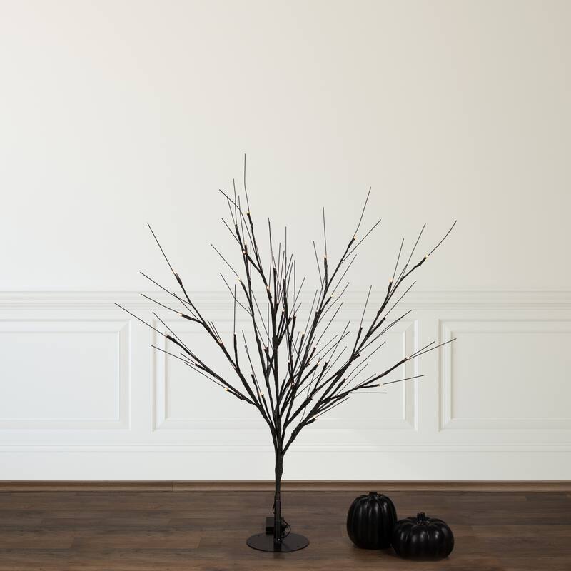 Pre-Lit Halloween Twig Tree - Black - 39" - Warm White LED Lights