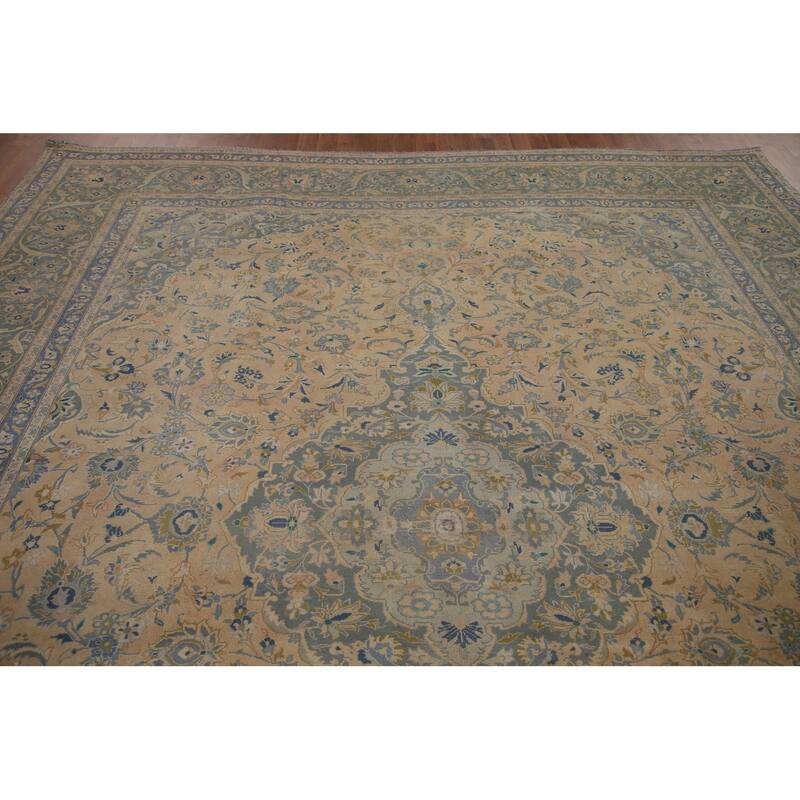 Hand Knotted Oriental 100% Wool Carpet Traditional Floral Peach Kashan Area Rug - 11' 11'' X 9' 7''