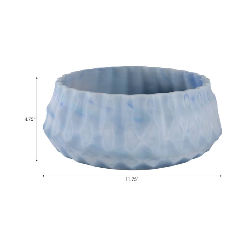 Glass Bowl Carved Stylish Modern Decorative Accent - 5" Blue - 11.75" x 11.75" x 4.75"