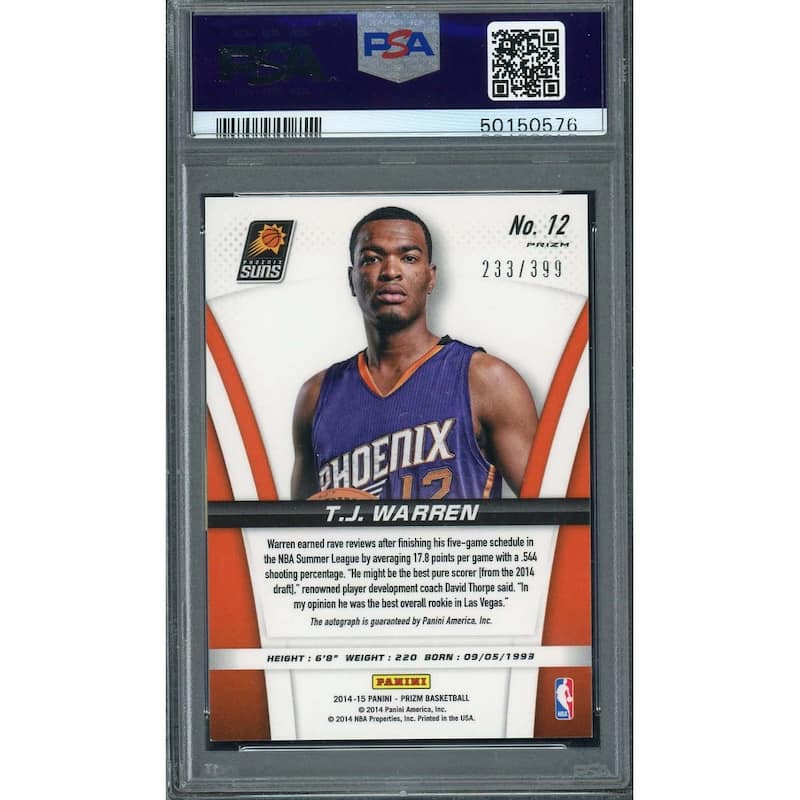 TJ Warren 2014 Panini Prizm Rookie Autographs Card #12 Graded PSA 9 /399 - 8'6" x 11'6"