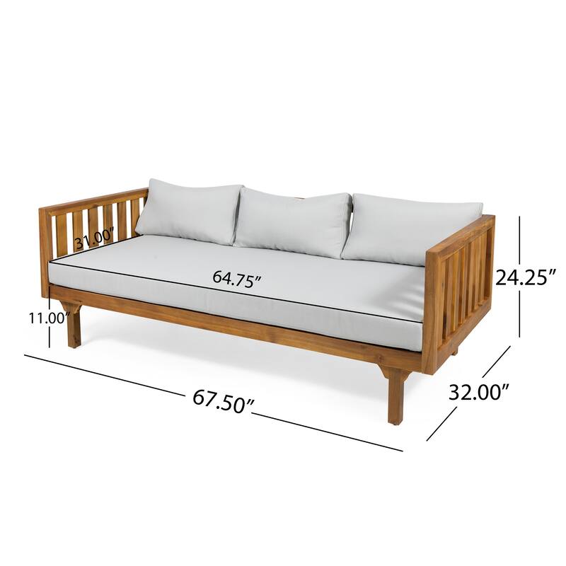Roomfitters 3-Seater Daybed & Acacia Wood Coffee Table Set, Water-Resistant Cushions