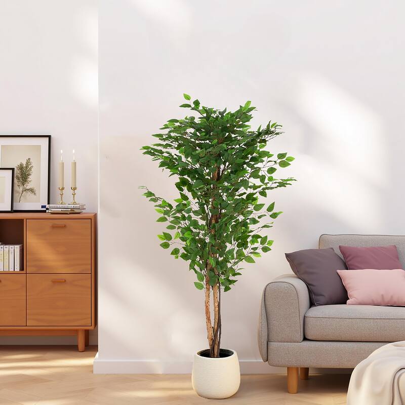 63 Inch Artificial Ficus Tree in Pot Green Polyester Leaves Realistic Indoor Home Decor Some Assembly Required