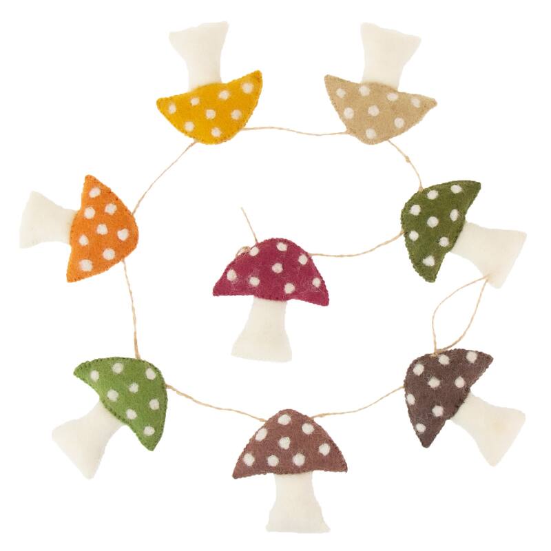 Handmade Mushroom Harvest Handmade Felt Garland for Wall or Tabletop - yellow