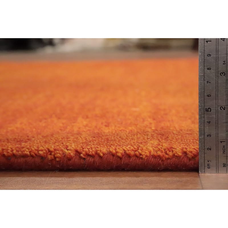 Hand Knotted Oriental 100% Wool Carpet Modern Solid Oranges & Rust Gabbeh Area Rug - 8' 9'' X 6' 2''