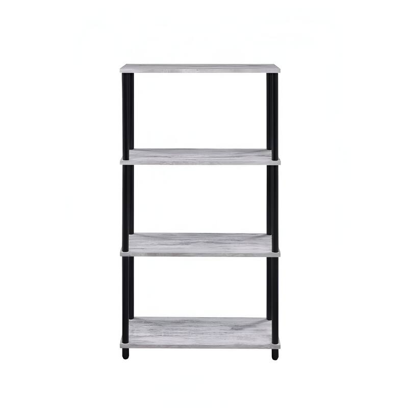 HomeRoots 44" Antiqued White And Black Distressed Metal and Wood Four Tier Etagere Bookcase