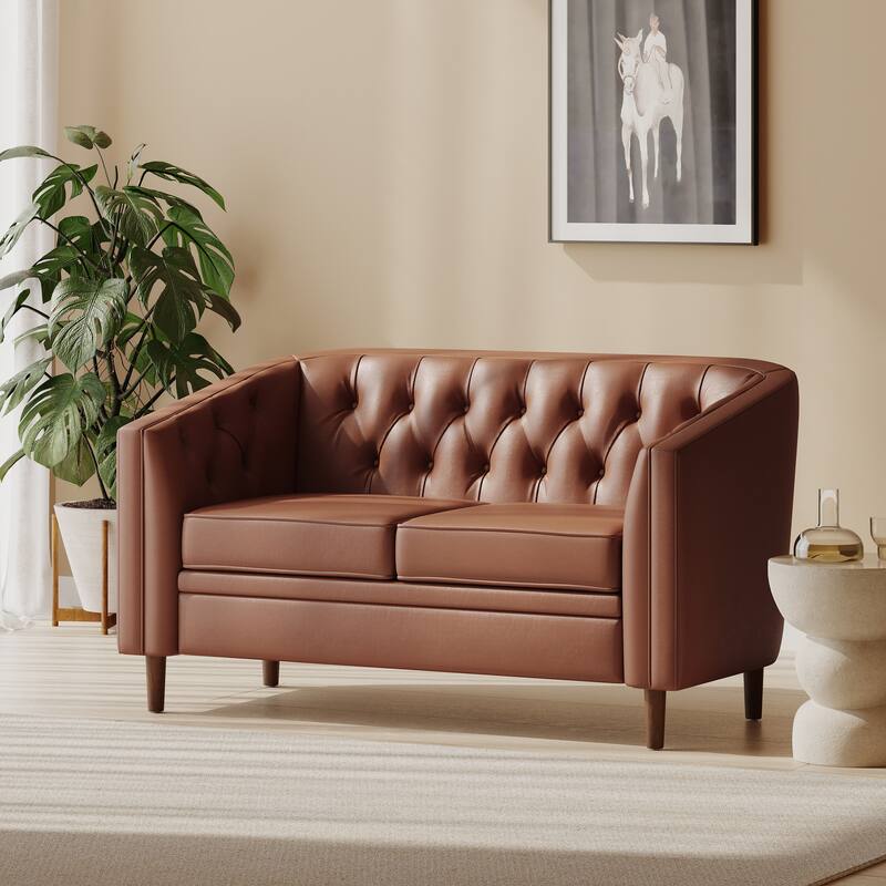 Cantrell Contemporary Faux Leather Tufted Loveseat by Christopher Knight Home - Cognac Brown+Faux Leather