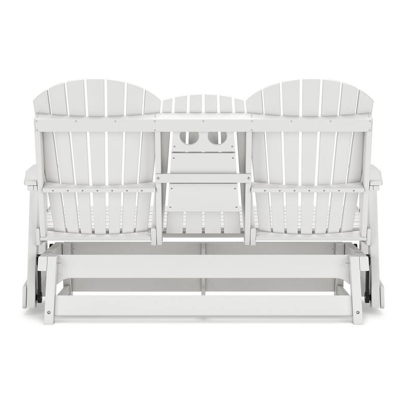 Sami 67 Inch Outdoor Adirondack Glider Loveseat, Dropdown Cupholders, White