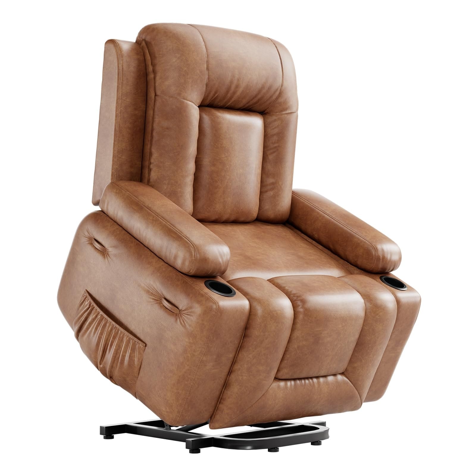 Recliner Chair Power Lift for Elderly Heat Massage Adjustable Reclining Chair for Seniors 2 Cup Holders Side Pockets