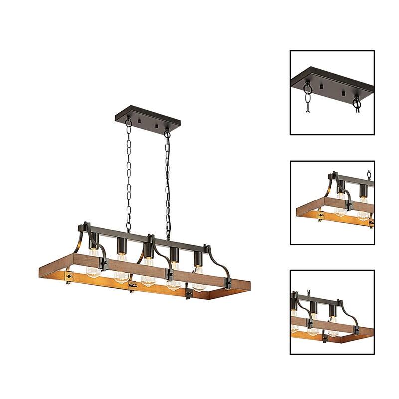 5 Light dining light fixtures brown chandelier lighting metal, wood pendant light