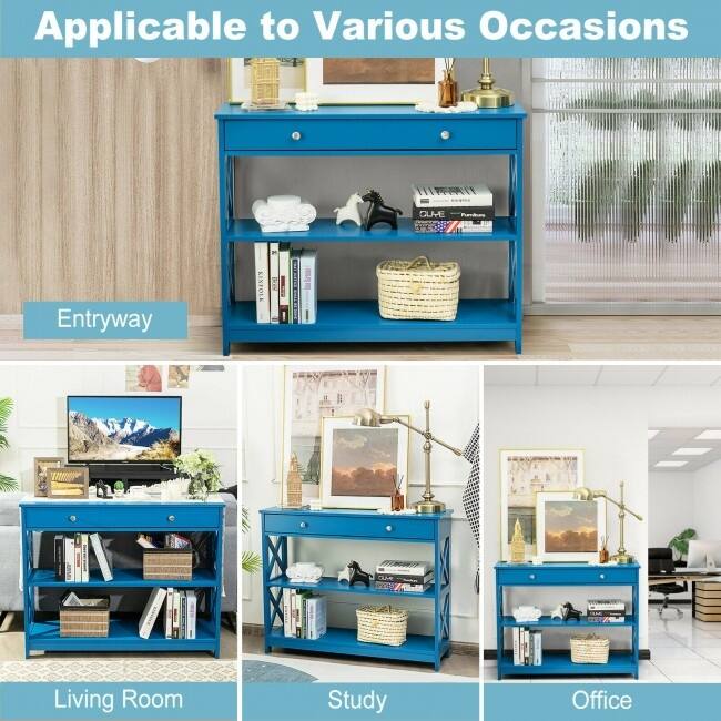 Console Table 3-Tier with Drawer and Storage Shelves - 39''x 12''x 31''(L x W x H)