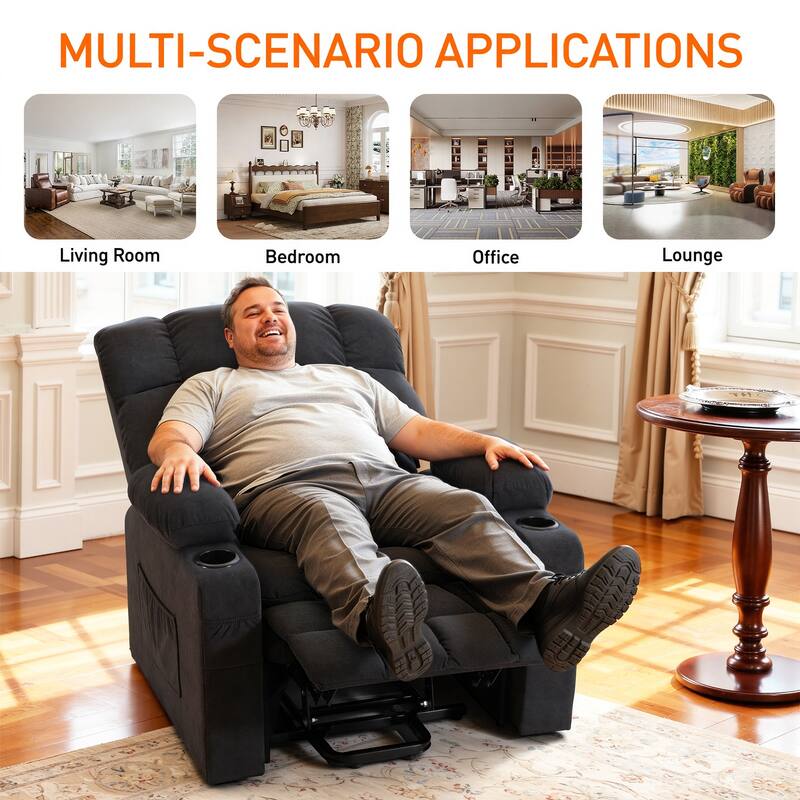 35" Wide Quiet Lift Velvet Recliner w/Massage and Heat